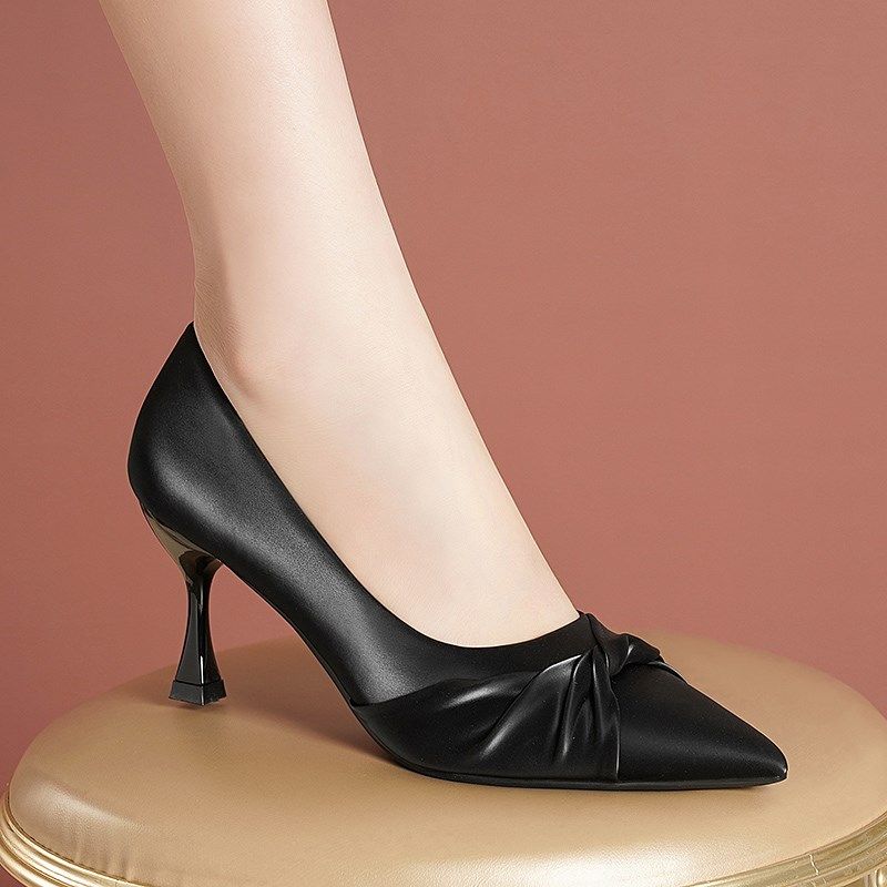 红綪綎单鞋女细跟2024年春秋新款高跟鞋尖头浅口职业黑色工作女鞋,女鞋,浅口单鞋,淘宝优惠券,粉丝福利购,淘宝优惠卷