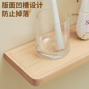 实木隔板置物架免打孔浴室洗手卫生间收纳搁墙上壁挂卫生间原木风