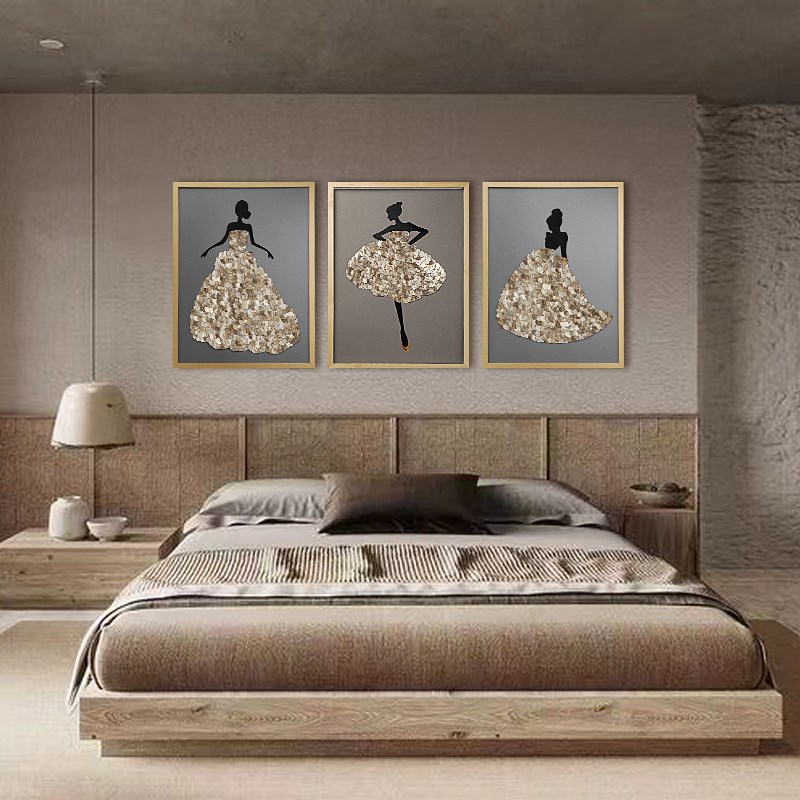 创意轻奢金色贝壳装饰画客厅沙发背景墙三联画卧室床头壁挂画图片
