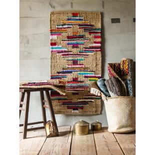 印度手工编织黄麻民宿入户进门地垫北欧菱形牛仔图案可水冲洗地毯