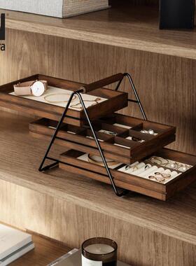 umbra阶梯首饰架收纳托盘古风中古实木轻奢高档木质首饰盒展示箱