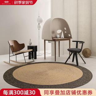 亚麻卧室床边毯定制 手工编织黄麻圆形地毯客厅沙发茶几毯家用日式