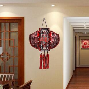 创意新中式壁饰鱼福实木壁挂客厅装饰品挂件新年喜庆墙上面装饰品