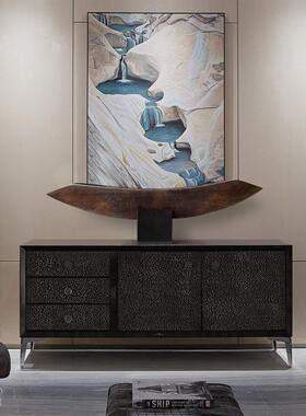 新中式覆古木雕船型装饰摆件样板间售楼处别墅客厅玄关软装艺术品