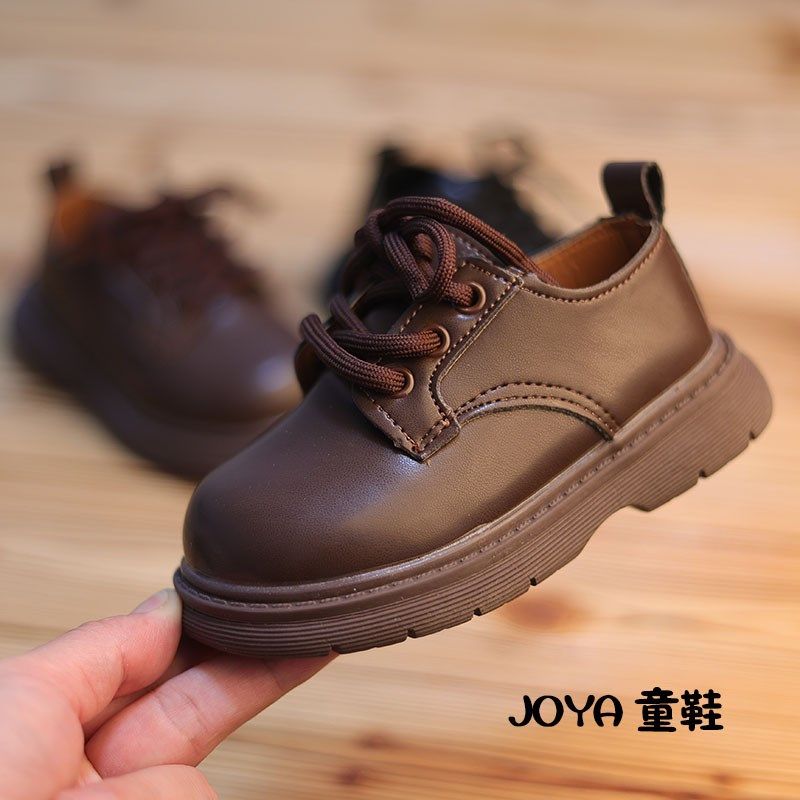 男童皮鞋春秋季2024新款学院风女宝系带鞋子1-2-3岁宝宝黑色单鞋5