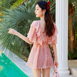 女 钢圈比基尼泡温泉泳装 泳衣大码 胖mm遮肉分体遮肚三件套外搭罩衫