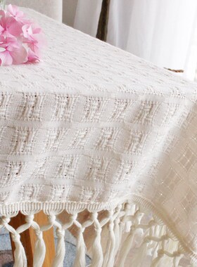 法式奶油风小圆桌布inst流苏米白台布艺生日拍照背景布餐桌茶几布