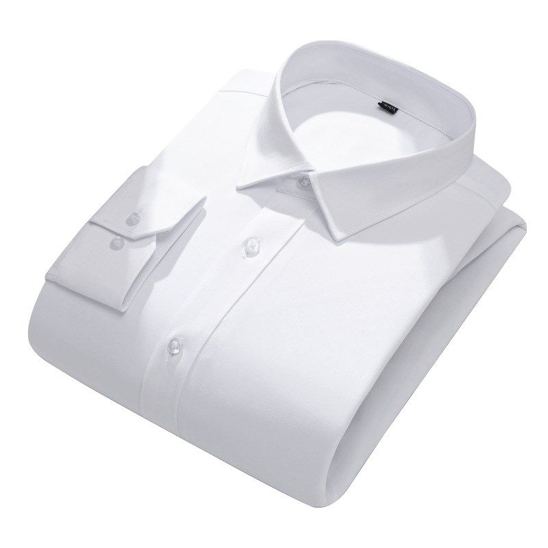 冬季竹纤维加绒衬衫男款长袖加厚抗皱免烫商务正装保暖白色衬衣男