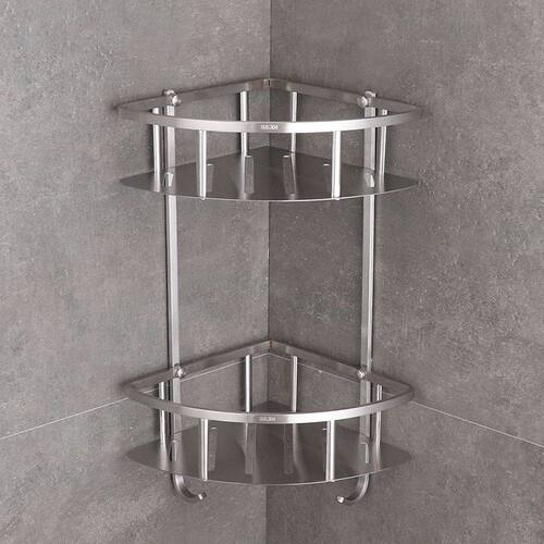 免打孔304不锈钢浴室淋浴房置物架卫生间洗澡间三角架壁挂转角架