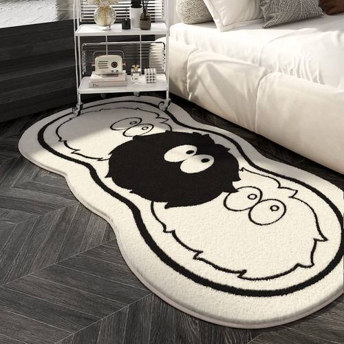可爱黑白小地毯男生卧室床边毯加厚毛绒主卧床前ins风地垫可机洗