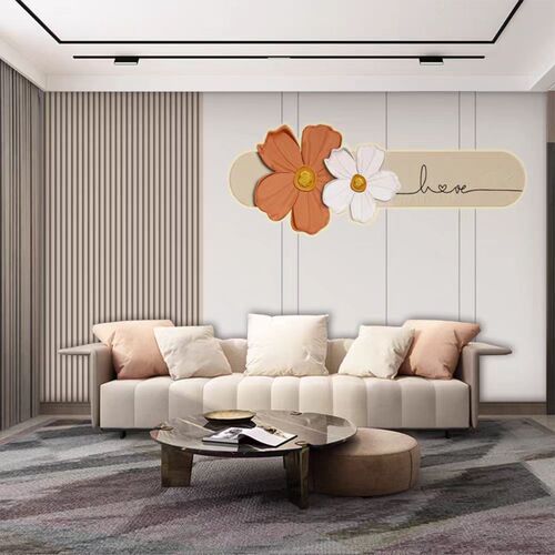 格栅花朵电视背景墙纸简约奶油风客厅沙H发墙布美式卧室影视壁纸