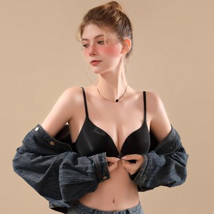 前扣聚拢文胸小胸显大调整型黑色胸罩bra无钢圈细肩带内衣女秋冬