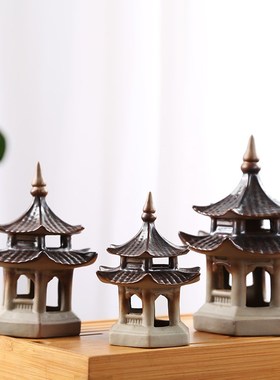 六角凉亭微景观建筑模型小宝塔造景吸水石水族箱花盆茶宠假山配件