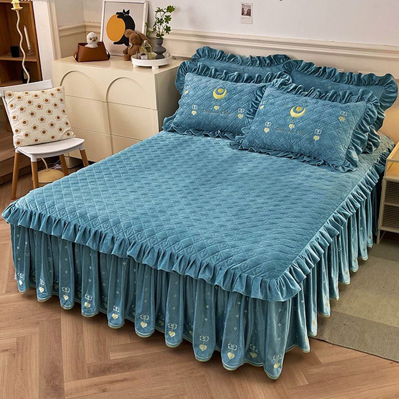 欧式高档刺绣A类婴儿绒床裙式床罩单件夹棉加厚1.8x2.0床围保护套,床上用品,床裙,淘宝优惠券,粉丝福利购,淘宝优惠卷