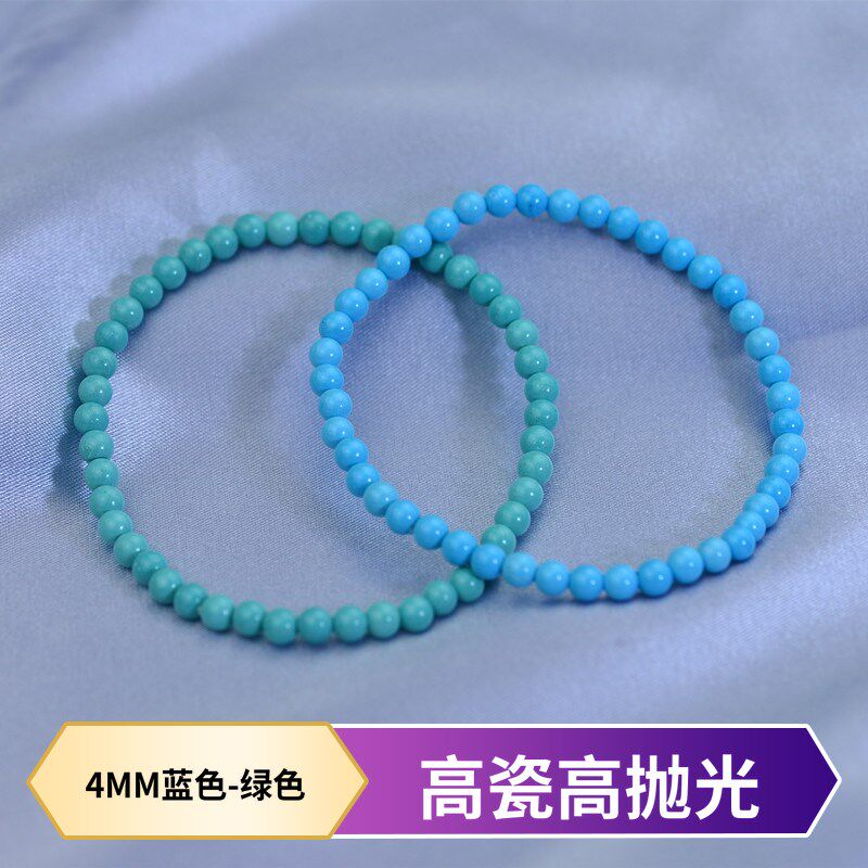 天然原矿绿松石高瓷无优化极细手链男女款圆珠手串米珠单圈饰品女