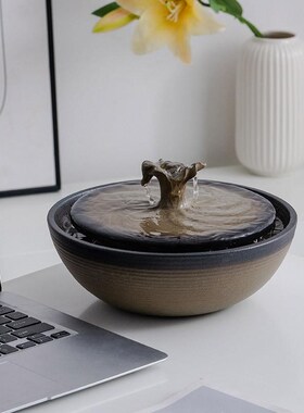 wVUSB流水摆件循环水小型迷你办公室桌面室内喷泉茶台陶瓷招财装