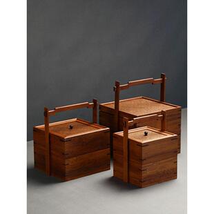 竹制覆古提盒双层点心食盒席面茶箱户外便携提箱收纳茶道配件中式