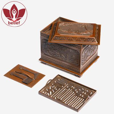 青松堂苏公铜炉名家胡青松长方形浮雕香炉铜炉香封香