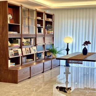 黑胡桃木客厅展示柜全实木组合书柜书房收纳储物柜卡座柜满墙书柜