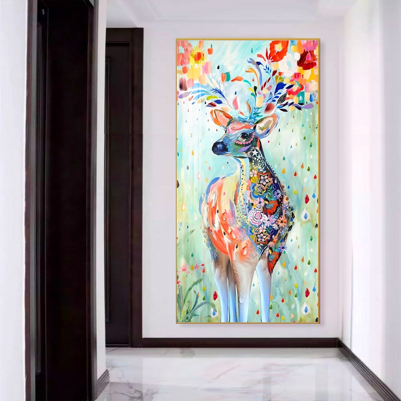 抽象鹿晶瓷画浮雕画油画中式欧式带框客厅别墅艺术挂画玄关装饰画图片