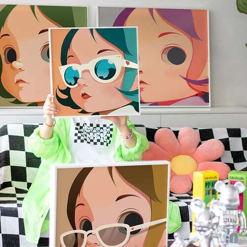 星野平 新款卡通潮流版画女孩卧室儿童房床头挂画玄关客厅装饰画