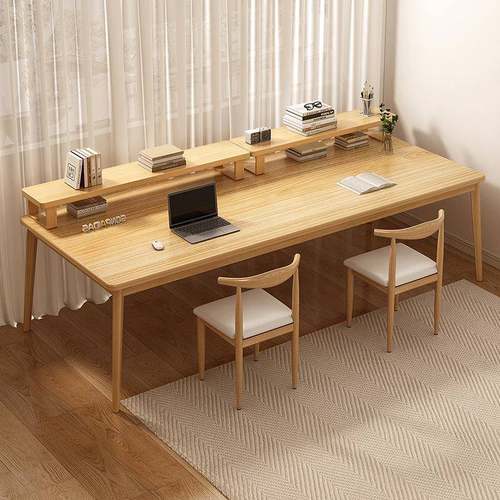 长条桌双人书桌简易办公电脑桌家用靠墙窄桌子学生卧写字台木纹