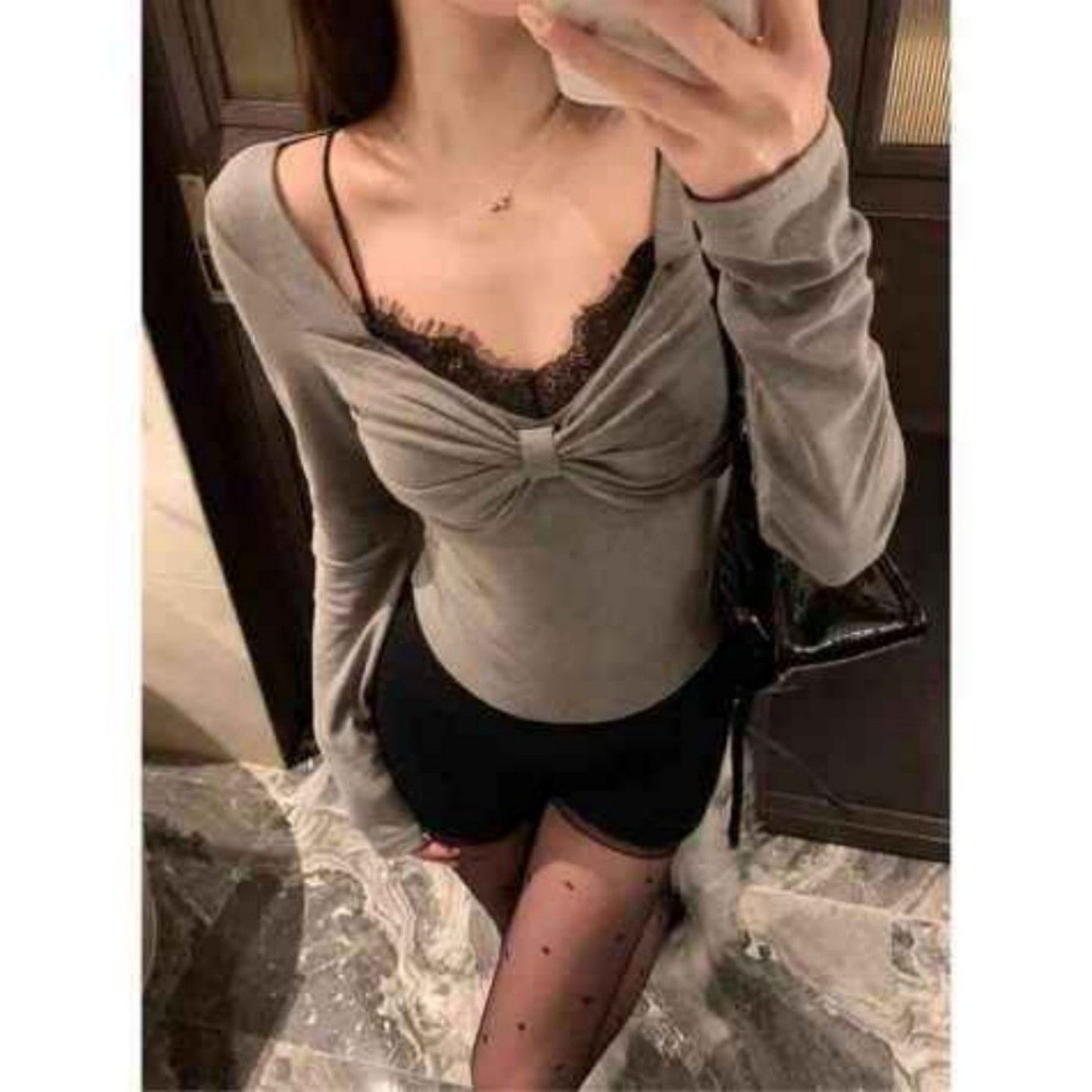 【日本直邮】GRL||蕾丝叠层风 蝴蝶结设计上衣  品番:ks148