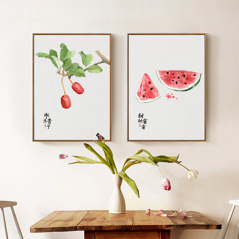 新中式餐厅装饰画清新水果饭厅墙壁挂画客厅玄关背景墙面装饰壁画图片