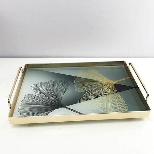 欧式轻奢创意托盘金属玛瑙石纹现代客厅茶几办公室玻璃收纳装饰