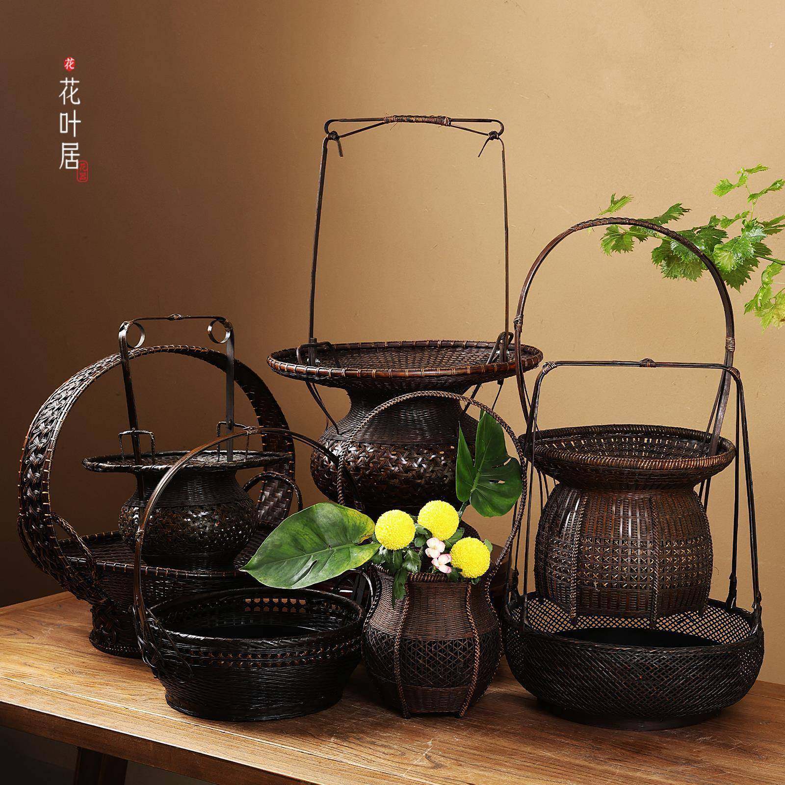 花瓶竹编摆件手工插花竹篮藤编提篮水果篮复古花器桌面创意怀旧,餐饮具,配套器具,淘宝优惠券,粉丝福利购,淘宝优惠卷