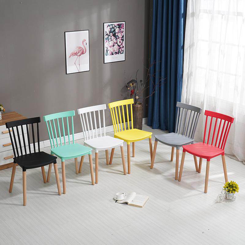 北欧餐椅塑料椅子休闲靠背温莎椅实木椅创意时尚洽谈桌椅现代简约