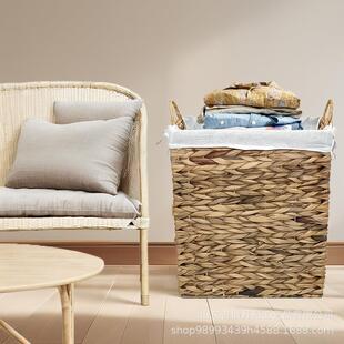 藤条编织实木脏衣篓带盖手提编织衣服毛巾过季衣物收纳箱