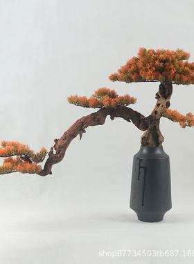 新中式仿真黄色松树盆景客厅花几迎客松装饰摆设售楼处罗汉松摆件