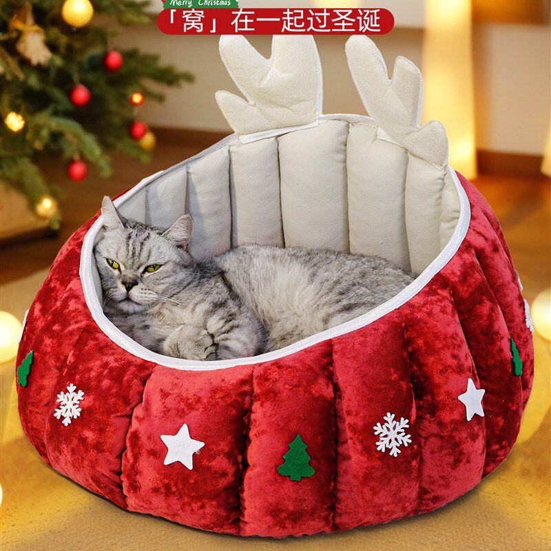 妞派特圣诞猫窝冬季加厚保暖宠物窝猫咪礼L物睡觉安全感狗窝猫别
