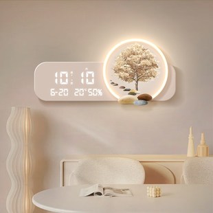 发财树餐厅万年历挂钟电子屏时钟2025新款钟表壁挂式电子表高颜值