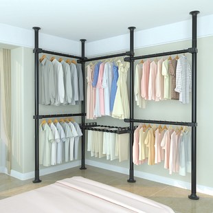 顶天立地置衣架挂晾衣架开放式衣帽间撑杆组装简易衣柜落地收纳架