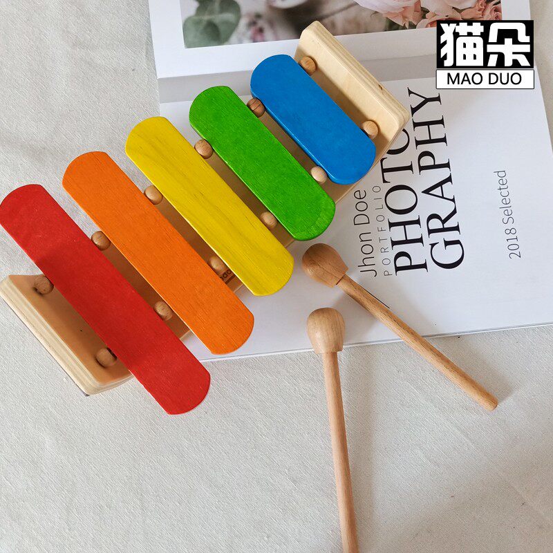 宝宝鼓儿童奥尔夫乐器打击木琴5色彩虹I手敲琴刮蛙双面鼓音乐启蒙