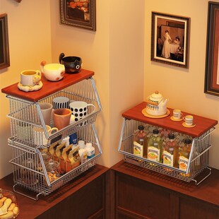 桌面收纳盒大容量零食杂物置物架厨房放菜收纳筐台面菜篮子小推车