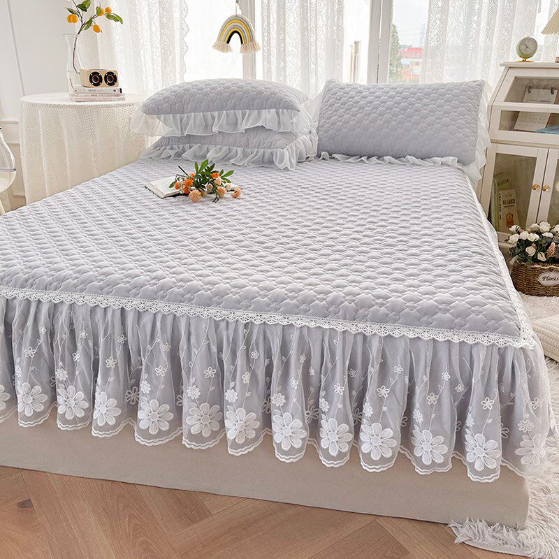 纯色A类夹棉床裙单件短边高级感花边1.2床罩1.5m1.8x2.0米2.2床套