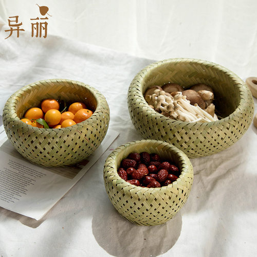 异丽竹编制品圆簸箕家用馒头筐小手工竹篮竹子编织收纳箩筐盘筲箕