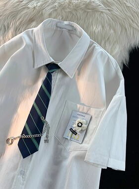 大码300斤日系学院风白色衬衫男女夏季情侣设P计感小众dk制服衬衣