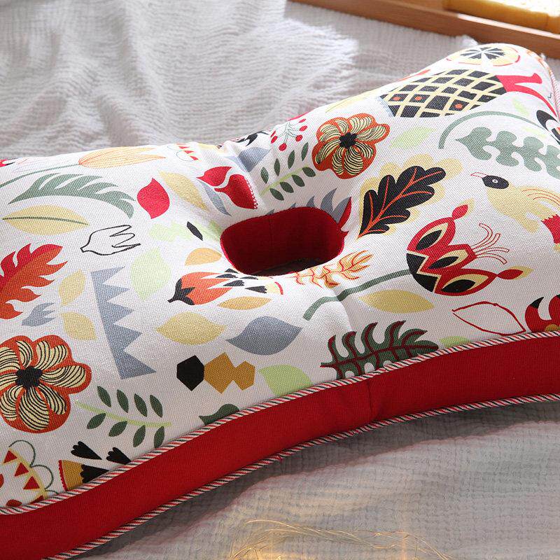 护耳枕老人护颈保健硬枕芯带洞不压耳朵枕套单孔全棉粗布荞麦枕头