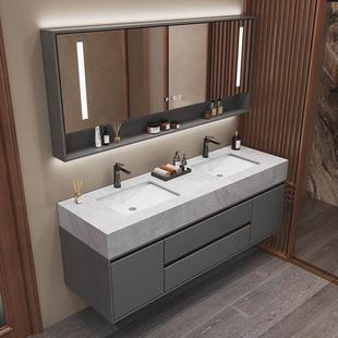 岩板轻奢实木卫生间双盆浴室柜组合智能镜定制洗漱台洗面池洗脸台