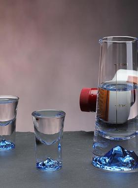 家用蓝色冰山白酒杯一口杯描金分酒器套装玻璃子弹小酒盅中式酒具