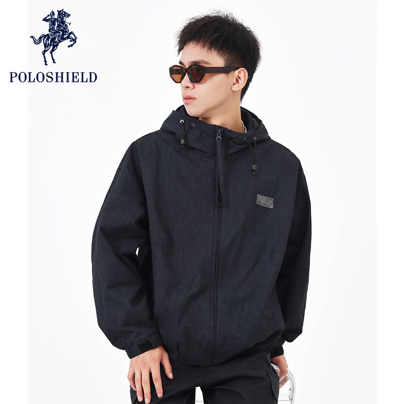 POLOSHIELD男士男生早秋天新款夹克外套连帽潮男款春秋季男装宽松