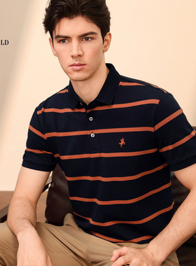 POLOSHIELD保罗希尔德男士夏季条纹短袖polo衫2025新款珠地棉透气