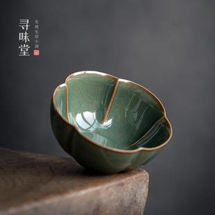 高档开片宝绿单杯｜复古青瓷茶杯冰裂纹品茗杯主人杯茶盏陶瓷茶具