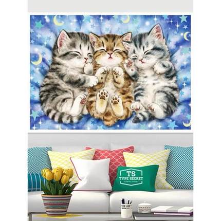 卡通动物钻石画2024新款现代简约可爱猫咪贴钻十字绣儿童卧室满钻