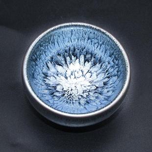 建窑建盏茶杯金蓝百花禅定束口官帽将军杯陶瓷大号茶盏主人杯单杯