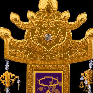 金莲花佛前供花供具铝鎏金双面加厚立佛幡五方佛焰口法会佛堂摆件